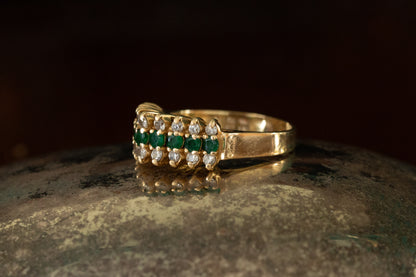 Emerald and Diamond Triple Row Dress Ring — view 3