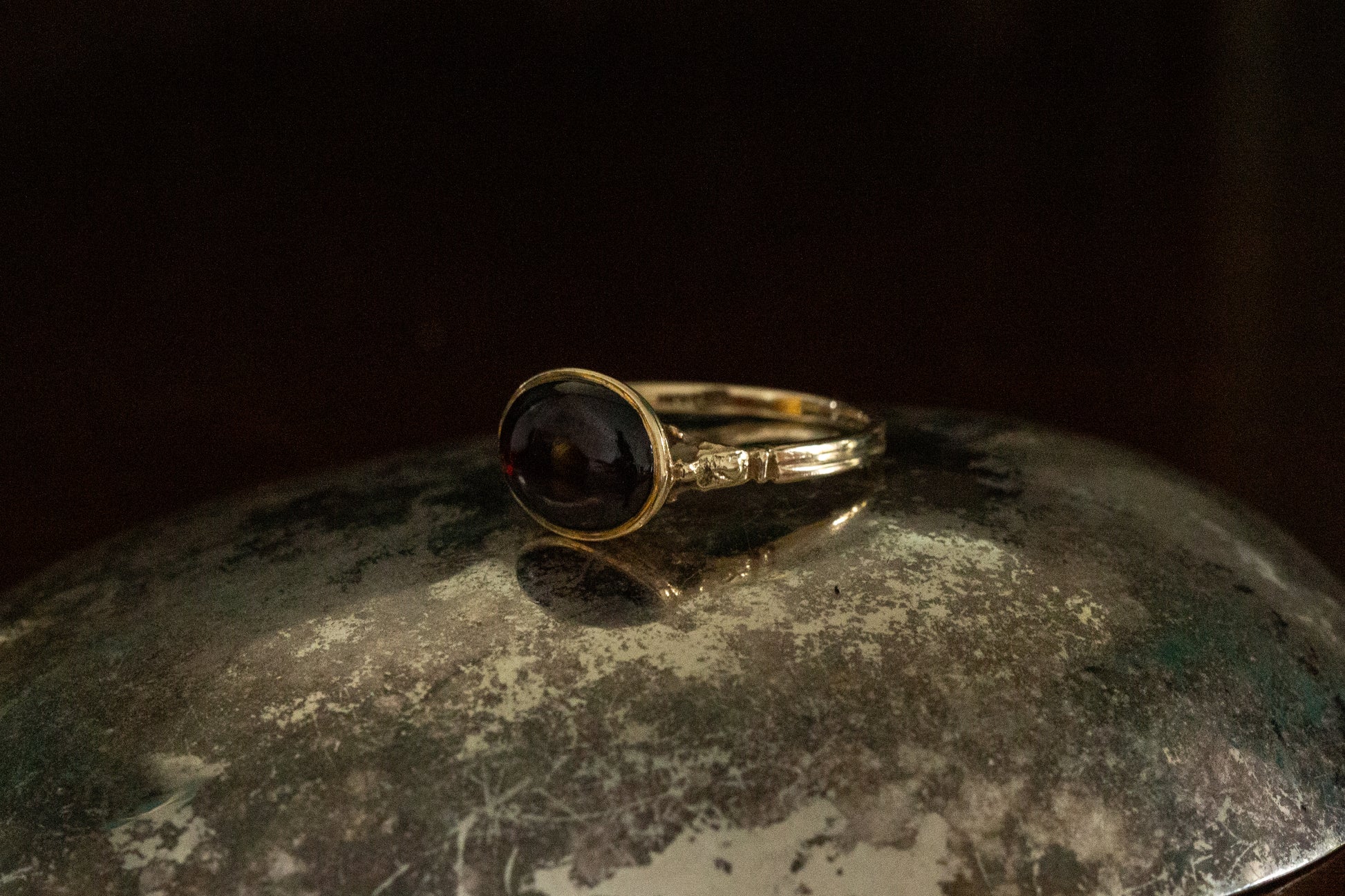 Cabochon Garnet Solitaire Ring — view 3