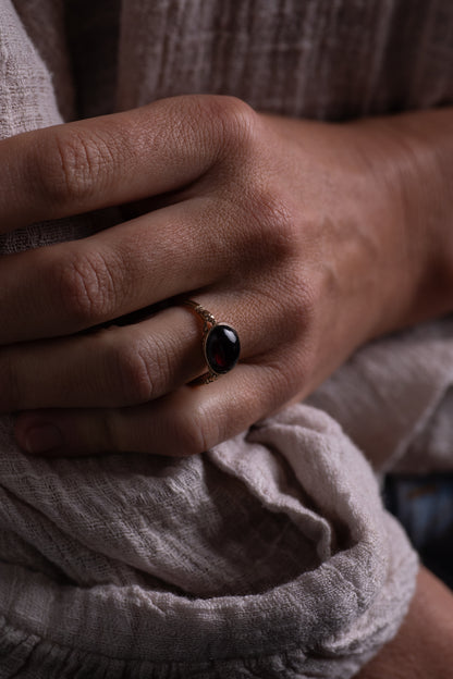 Cabochon Garnet Solitaire Ring — view 2