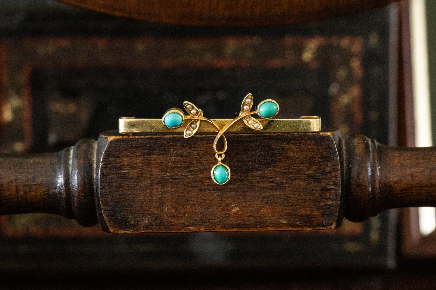 Victorian Turquoise and Pearl Bar Brooch — view 3