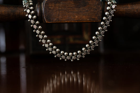Antique Solid Silver Belcher Necklace With Beaded Edges
