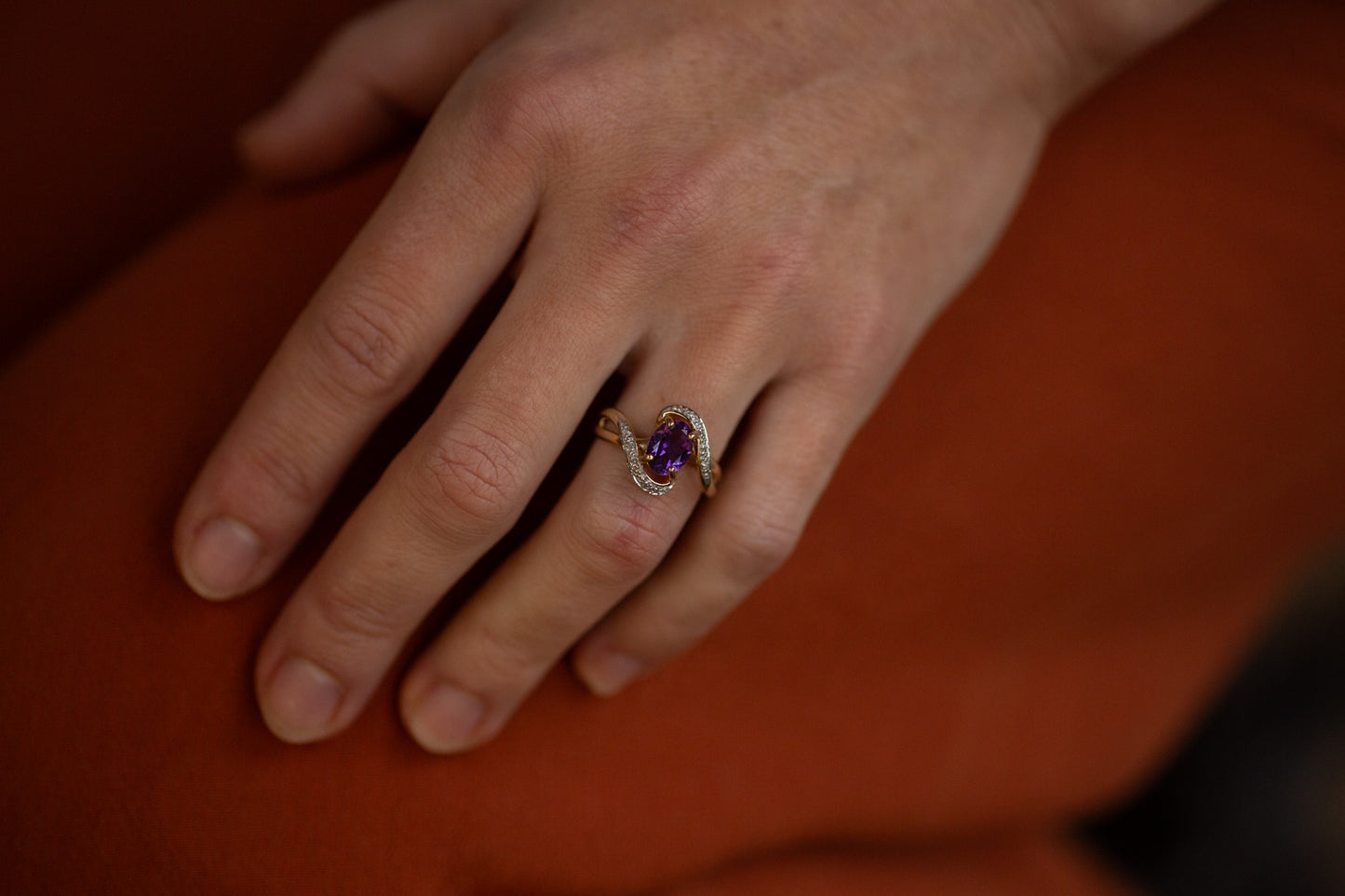 Amethyst and Diamond Twist Ring — view 2