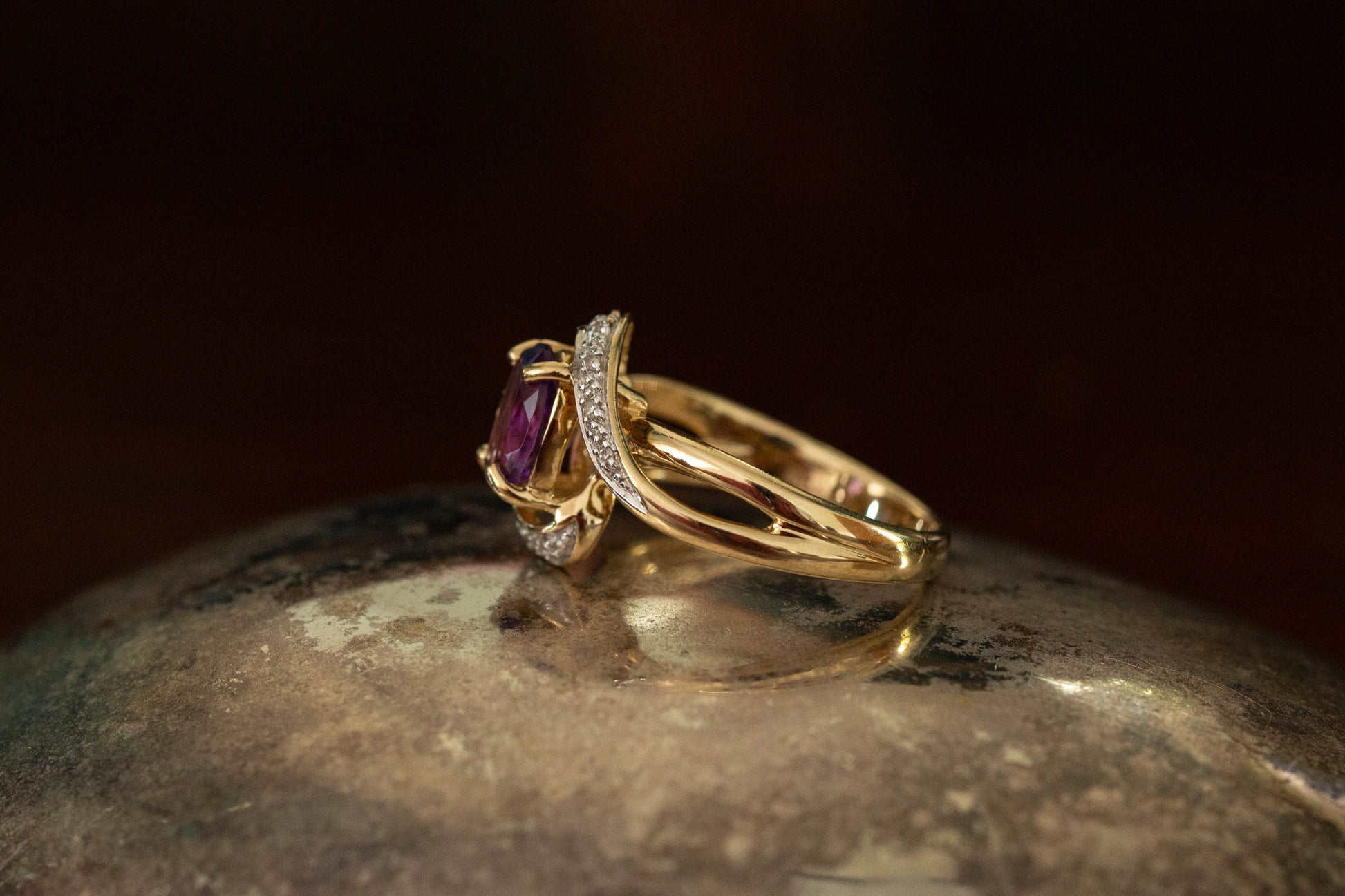 Amethyst and Diamond Twist Ring — view 4