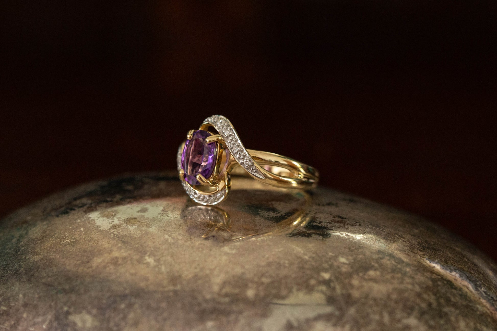 Amethyst and Diamond Twist Ring — view 3