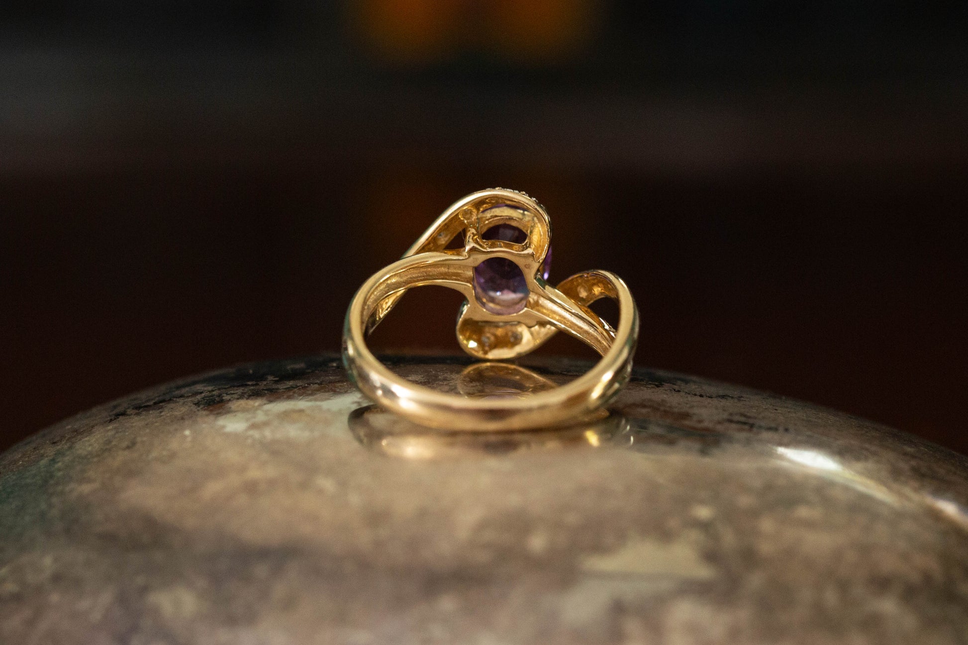 Amethyst and Diamond Twist Ring — view 5