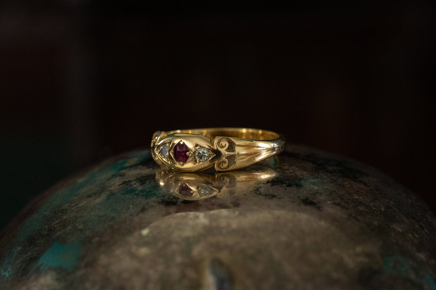 Victorian Ruby and Diamond Three Stone Ring — view 2