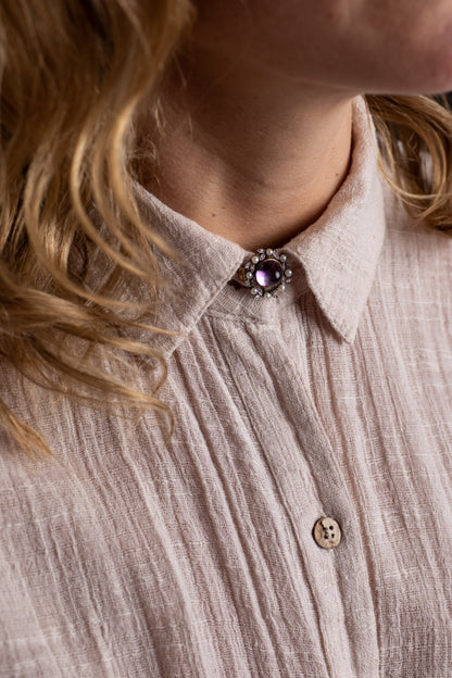 Antique Cabochon Amethyst, Rose Cut Diamond and Seed Pearl Brooch — view 2