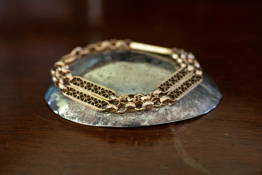 9ct Rose Gold Belcher & Fancy Rectangular Link Bracelet