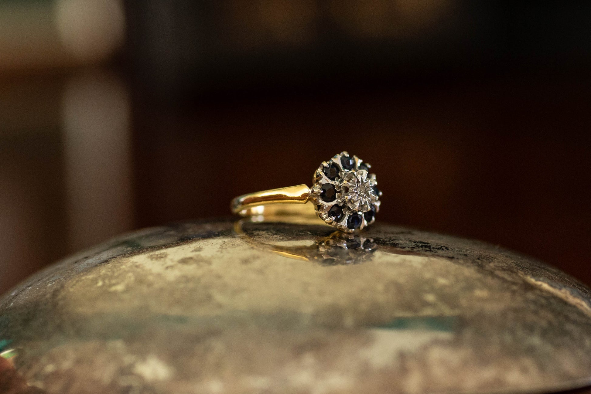 18ct Yellow Gold Sapphire & Diamond Cluster Ring — view 3