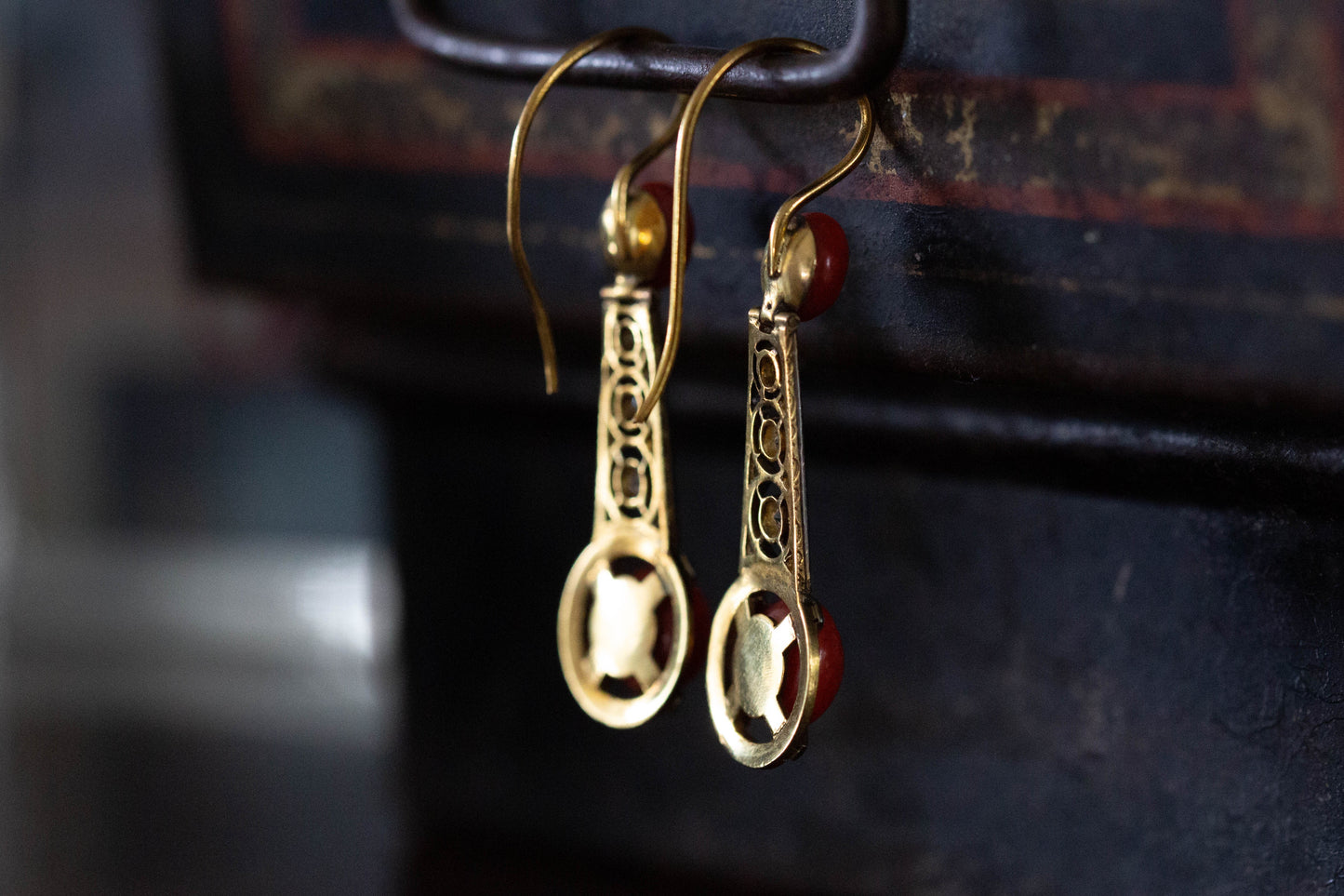 Vintage Coral and Diamond Drop Earrings