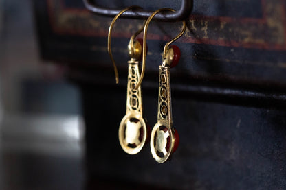 Vintage Coral and Diamond Drop Earrings
