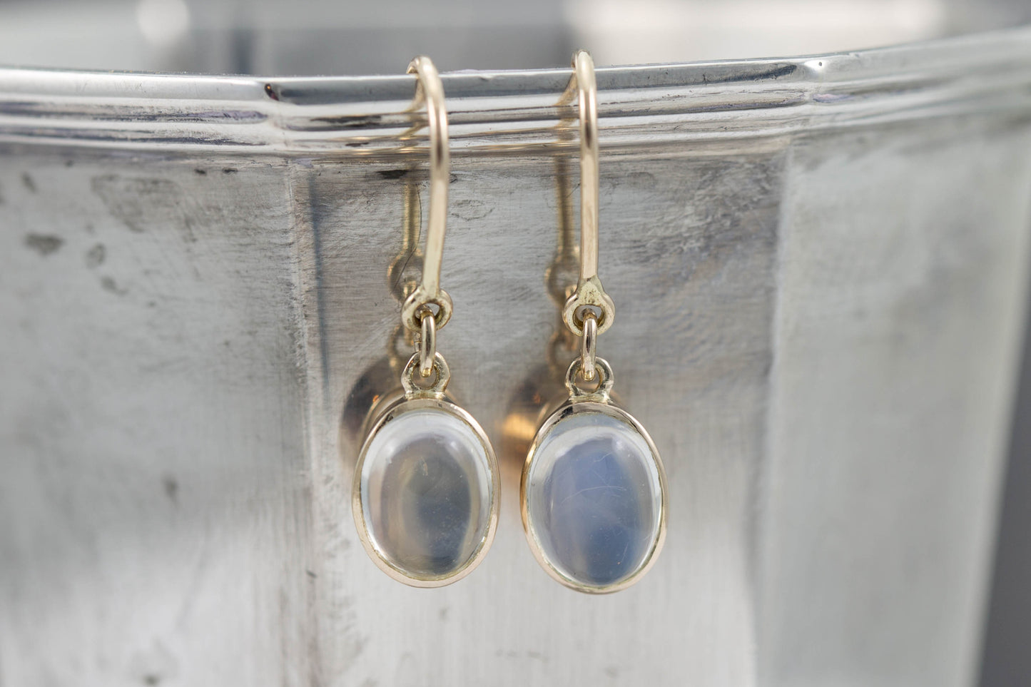 Yellow Gold Moonstone Shepherds Hook Earrings