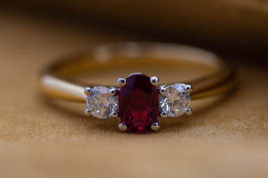 Ruby and Diamond Three Stone Ring