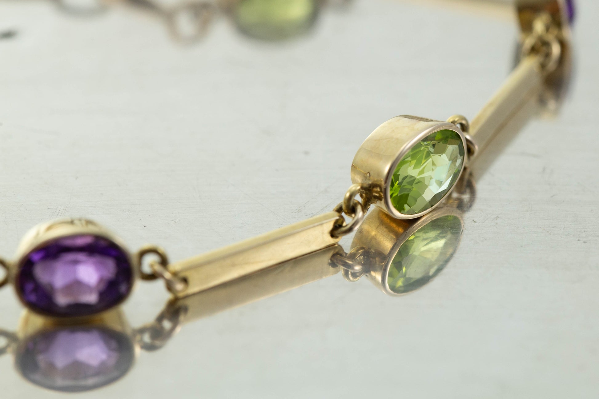 Amethyst and Peridot Bar Bracelet — view 3