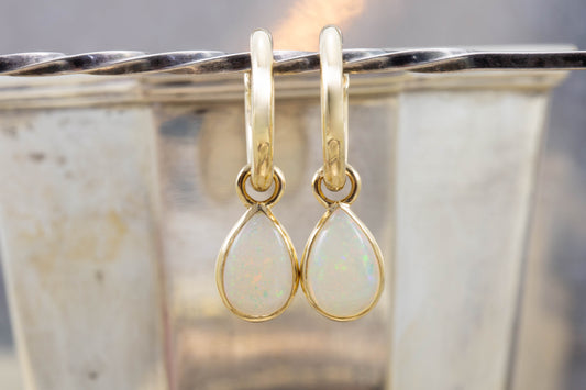 Teardrop White Opal Doublet Hoops