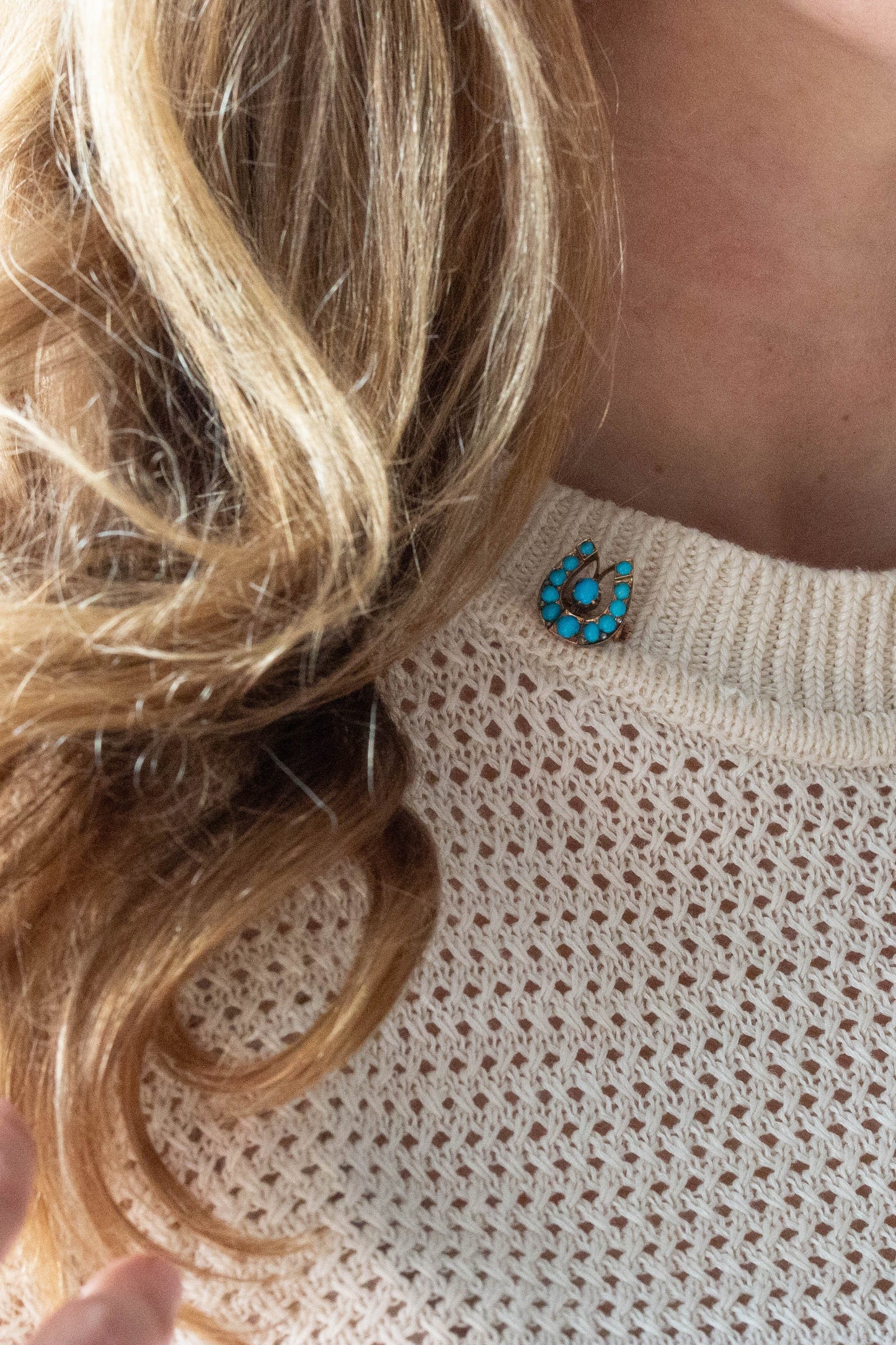 Antique Turquoise Horseshoe Brooch — view 2