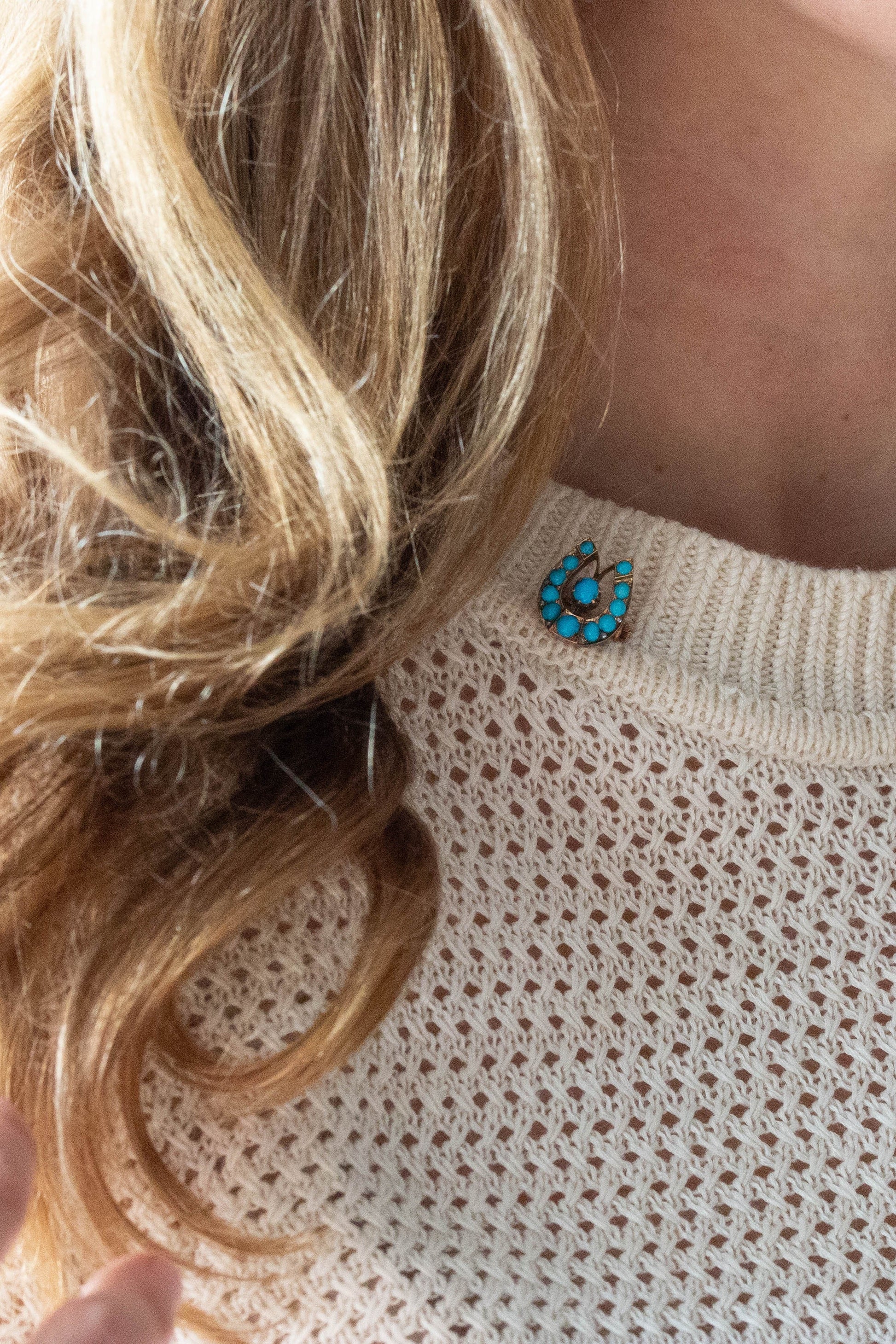 Antique Turquoise Horseshoe Brooch — view 2
