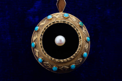 Victorian Turquoise, Onyx and Pearl Pendant