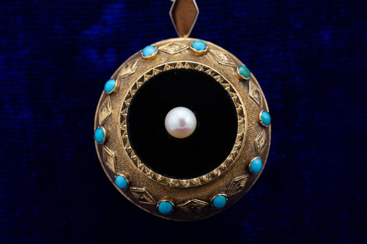 Victorian Turquoise, Onyx and Pearl Pendant