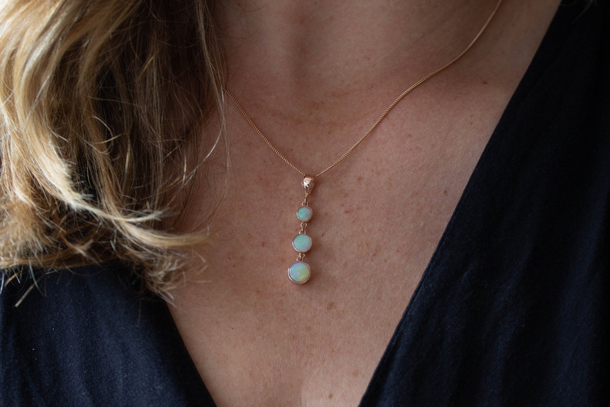 Solid Opal Triple Drop Pendant — view 2
