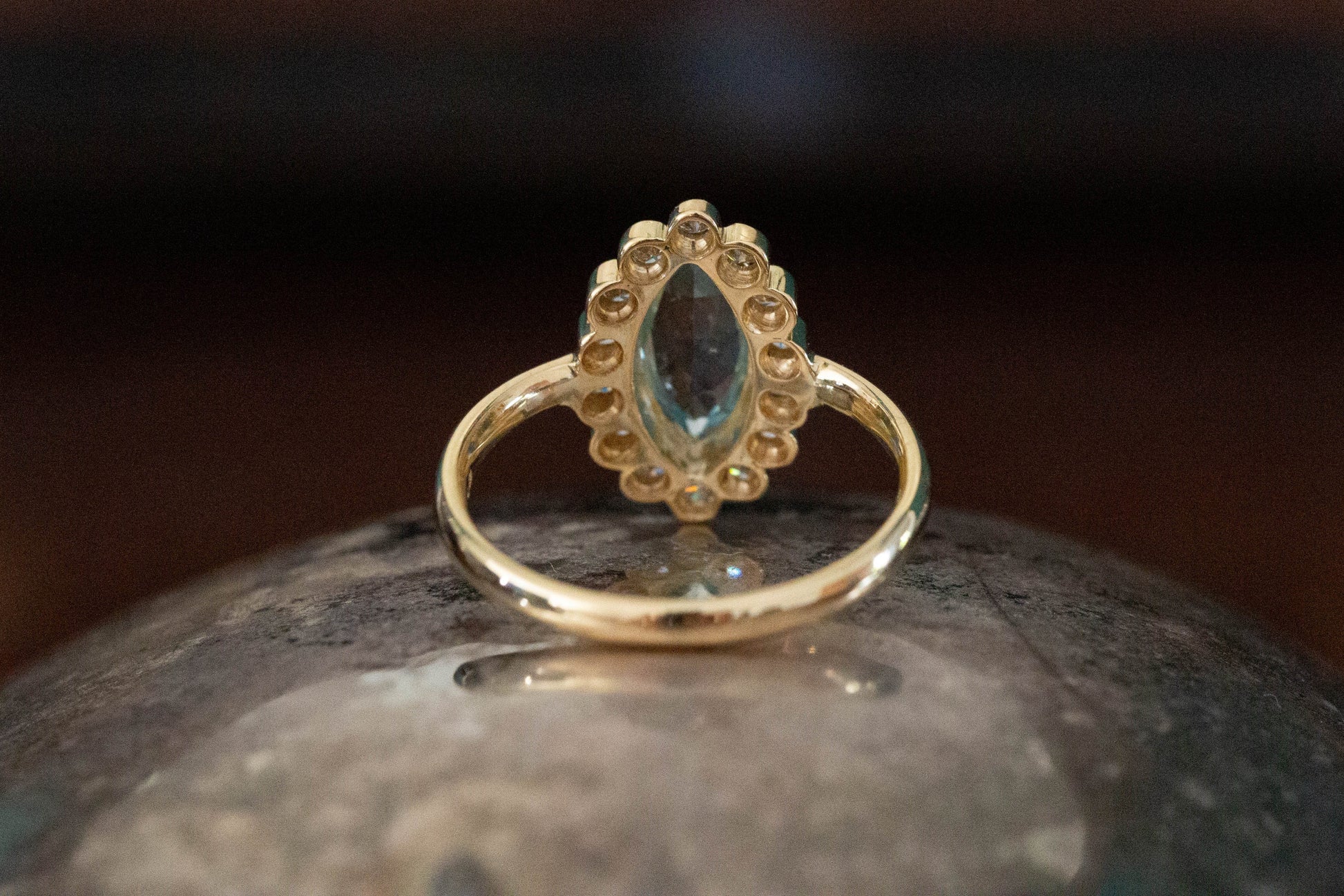 Marquise Aquamarine and Diamond Cluster Ring — view 6