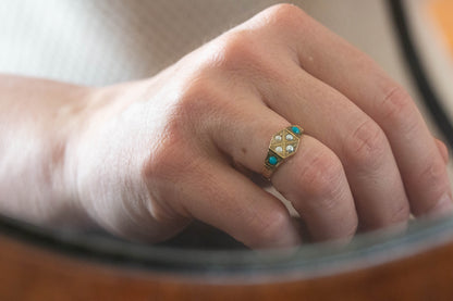 Antique Turquoise and Pearl Ring — view 2