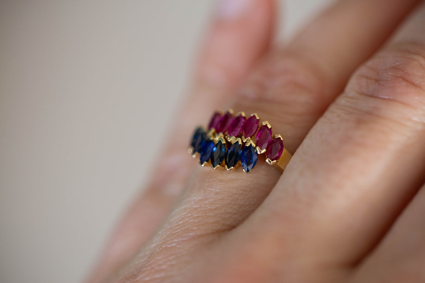 Marquise Cut Sapphire and Ruby Band — view 6