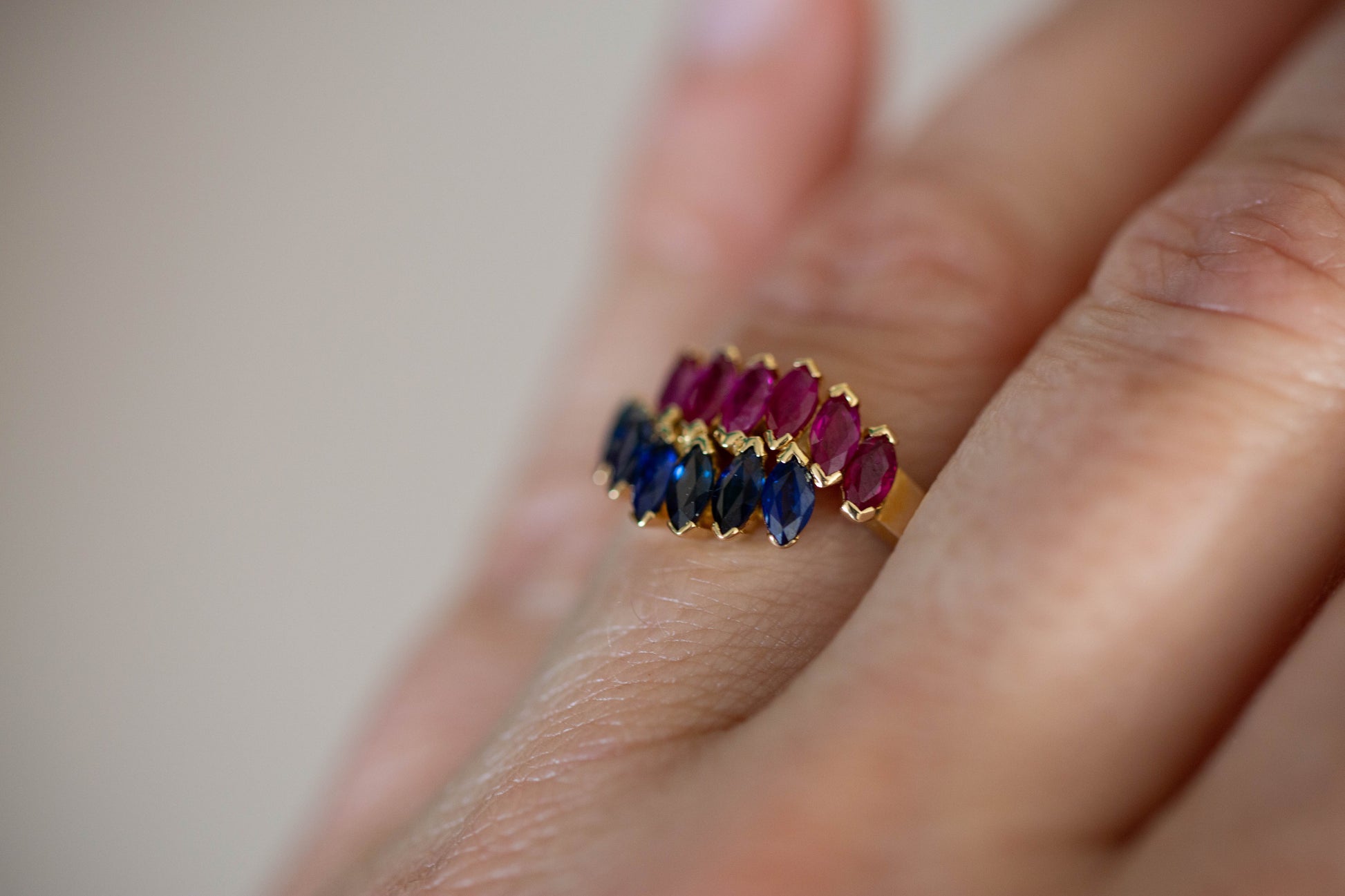 Marquise Cut Sapphire and Ruby Band — view 6