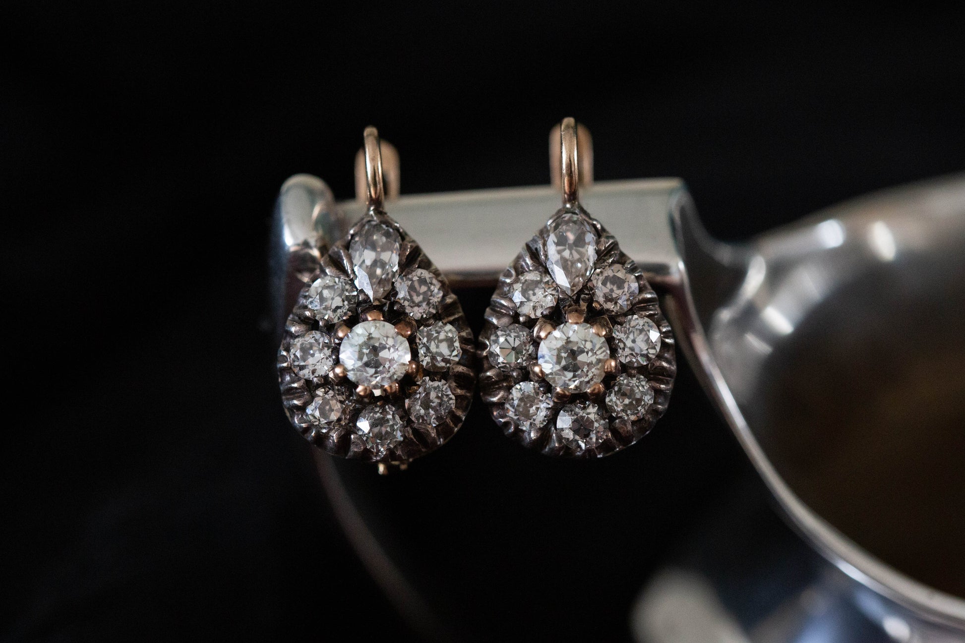 Victorian Diamond Teardrop Earrings — view 2