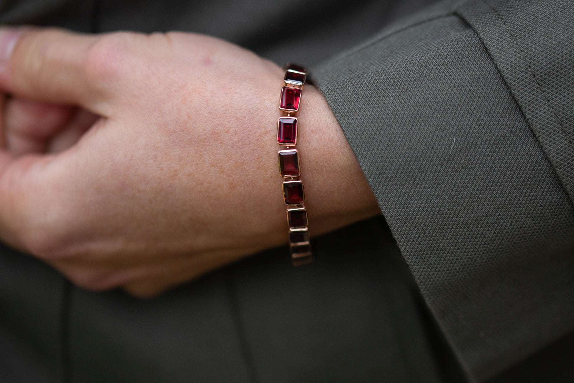 Rose Gold Garnet Bracelet — view 2