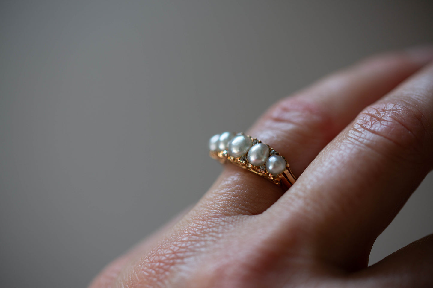 A Victorian Pearl and Diamond Half Hoop Ring — view 5