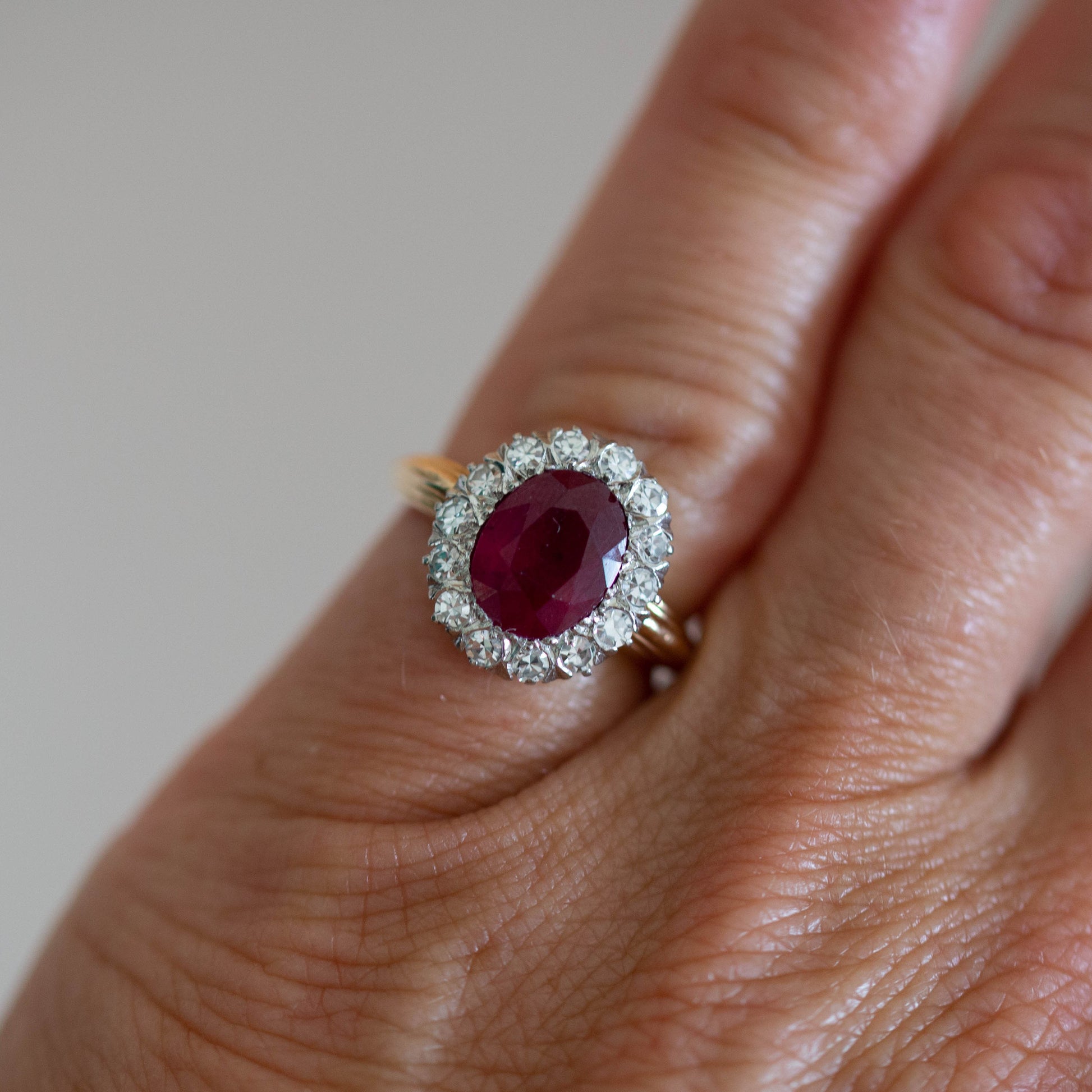 Vintage Ruby and Diamond Cluster Ring — view 5