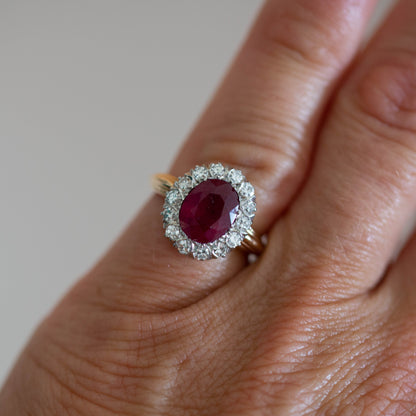 Vintage Ruby and Diamond Cluster Ring — view 5