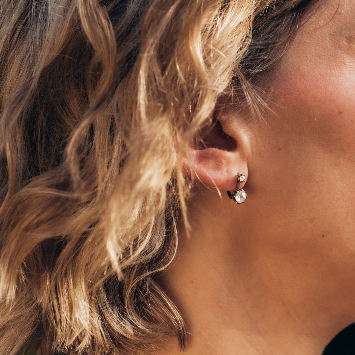 Antique Rose Cut Diamond Earrings — view 2