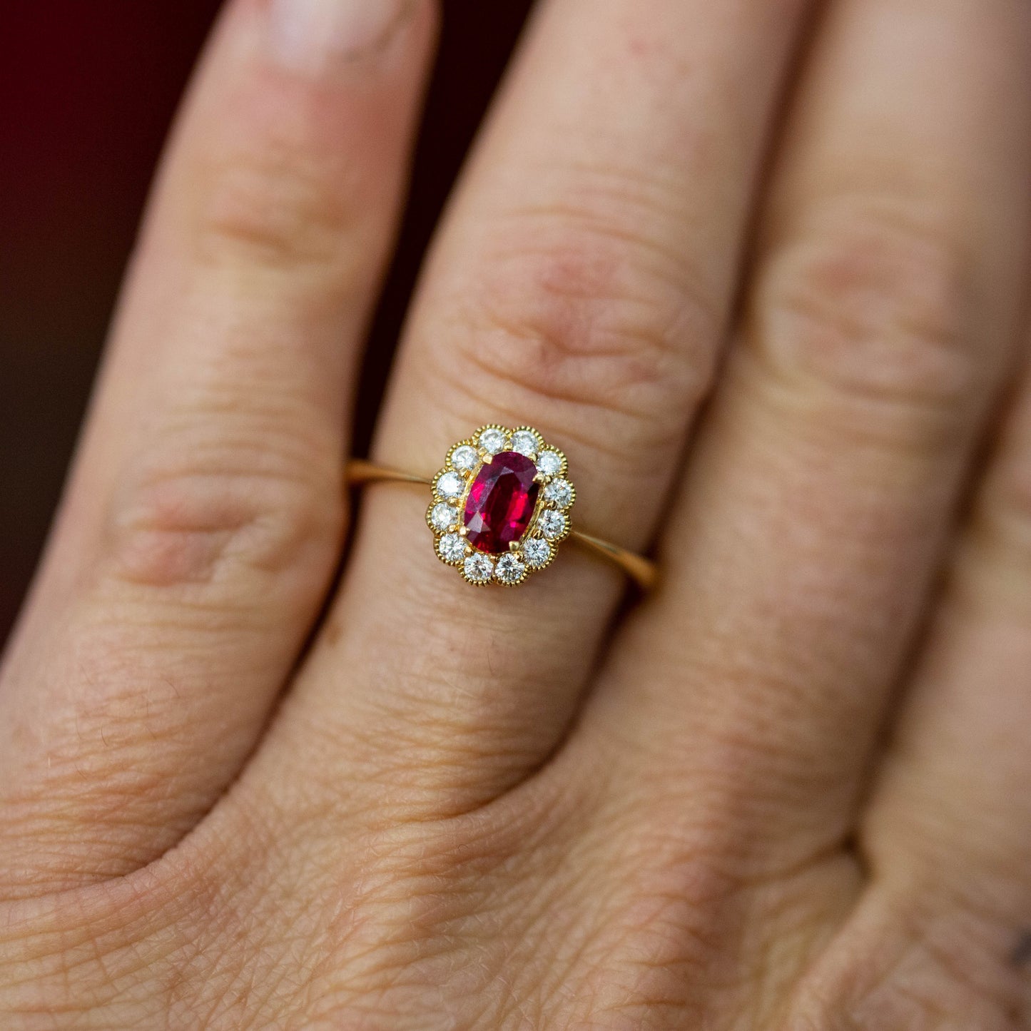 Ruby and Diamond Cluster Ring — view 2