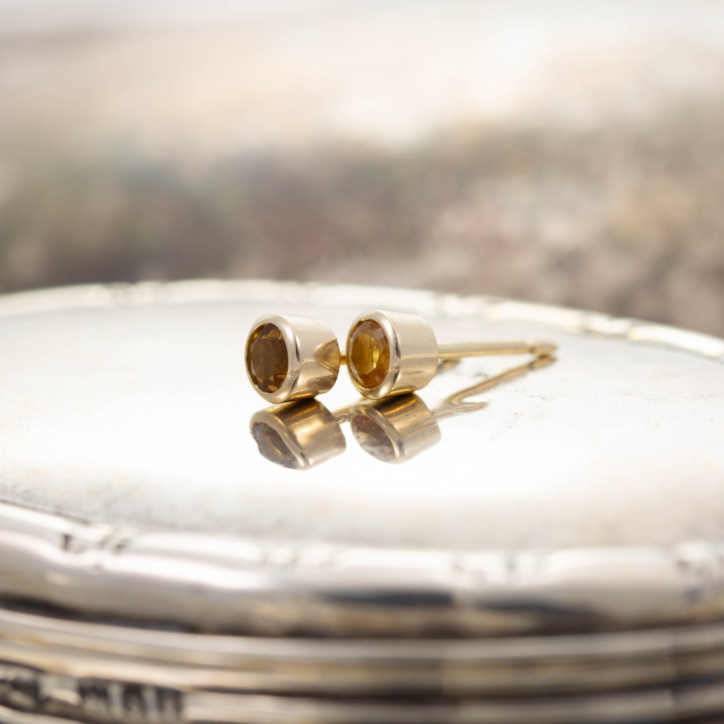 Yellow Gold Citrine Stud Earrings — view 3