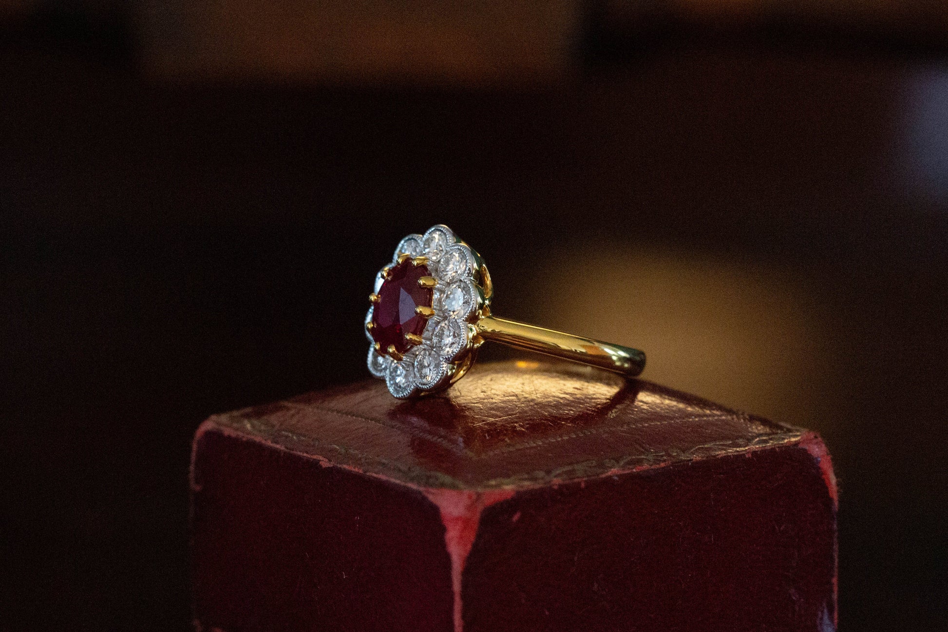 Ruby and Diamond Cluster Ring — view 2