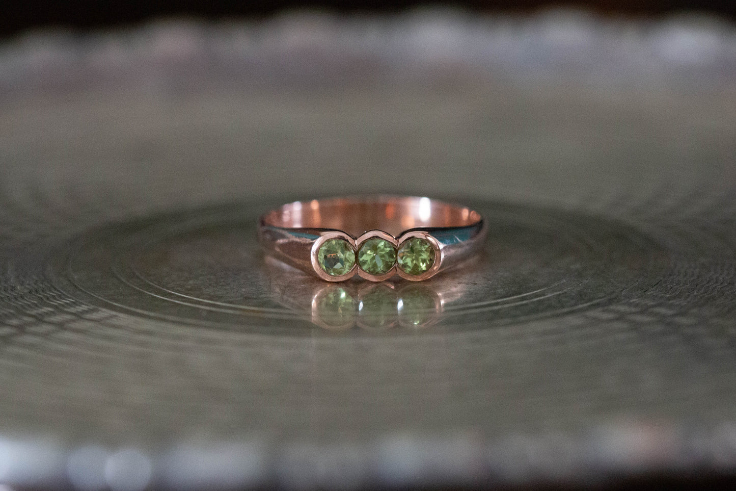 Three Stone Peridot Ring