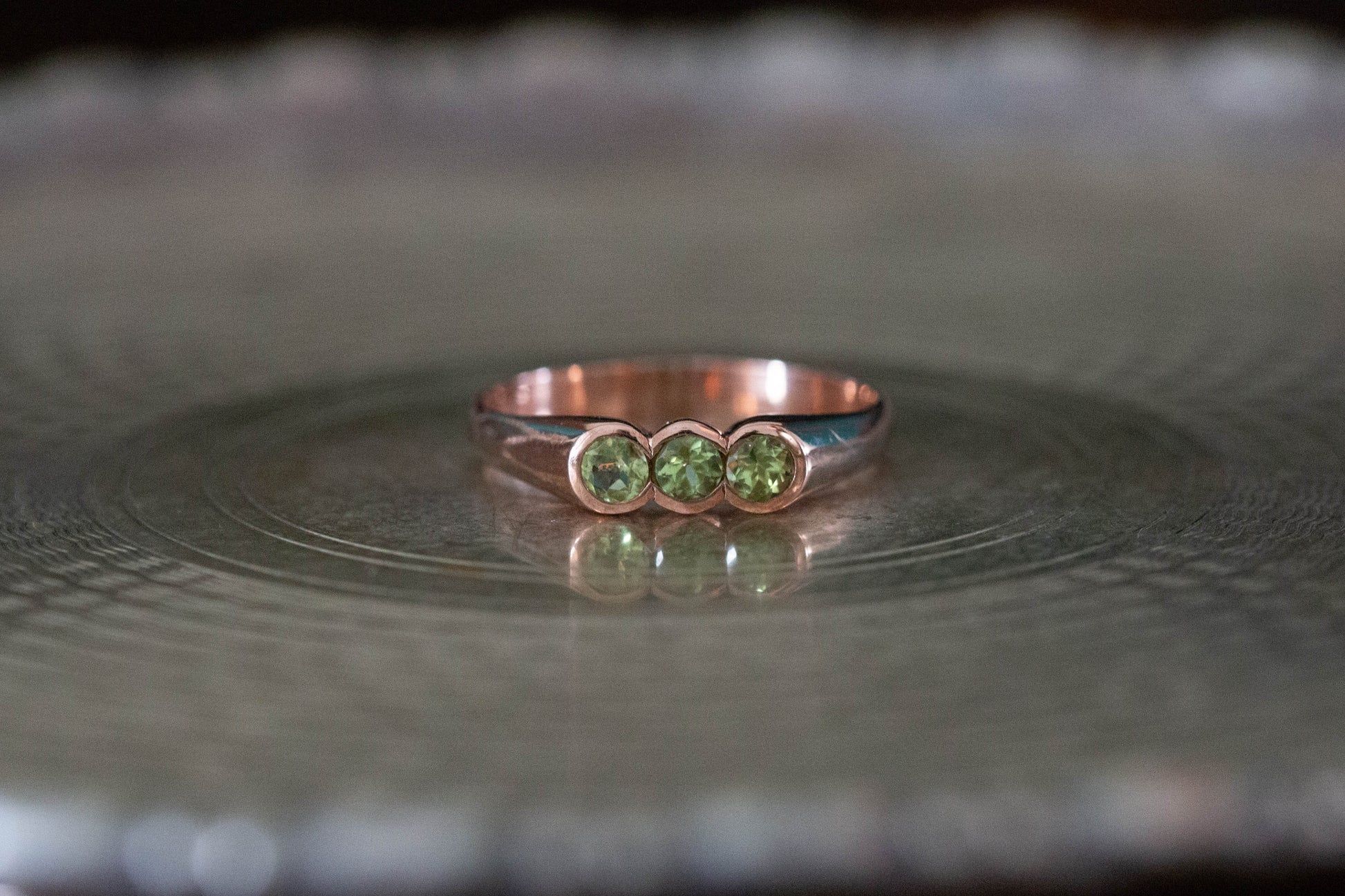 Three Stone Peridot Ring