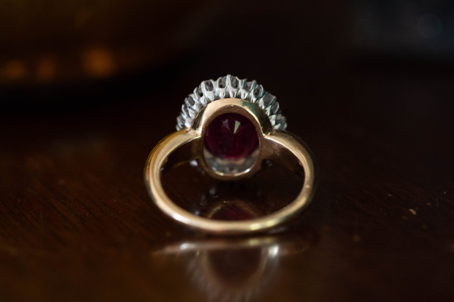 Vintage Ruby and Diamond Cluster Ring — view 4