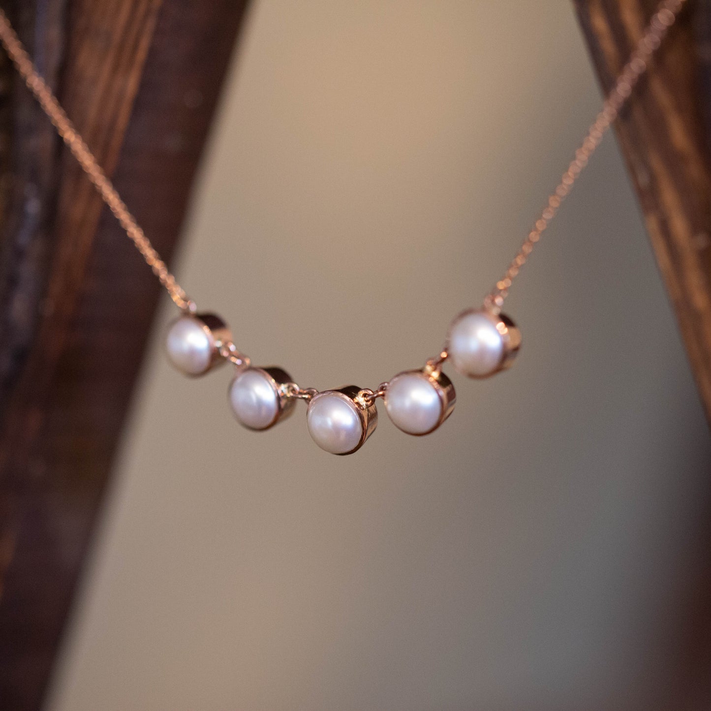 Rose Gold Pearl Necklace — view 2