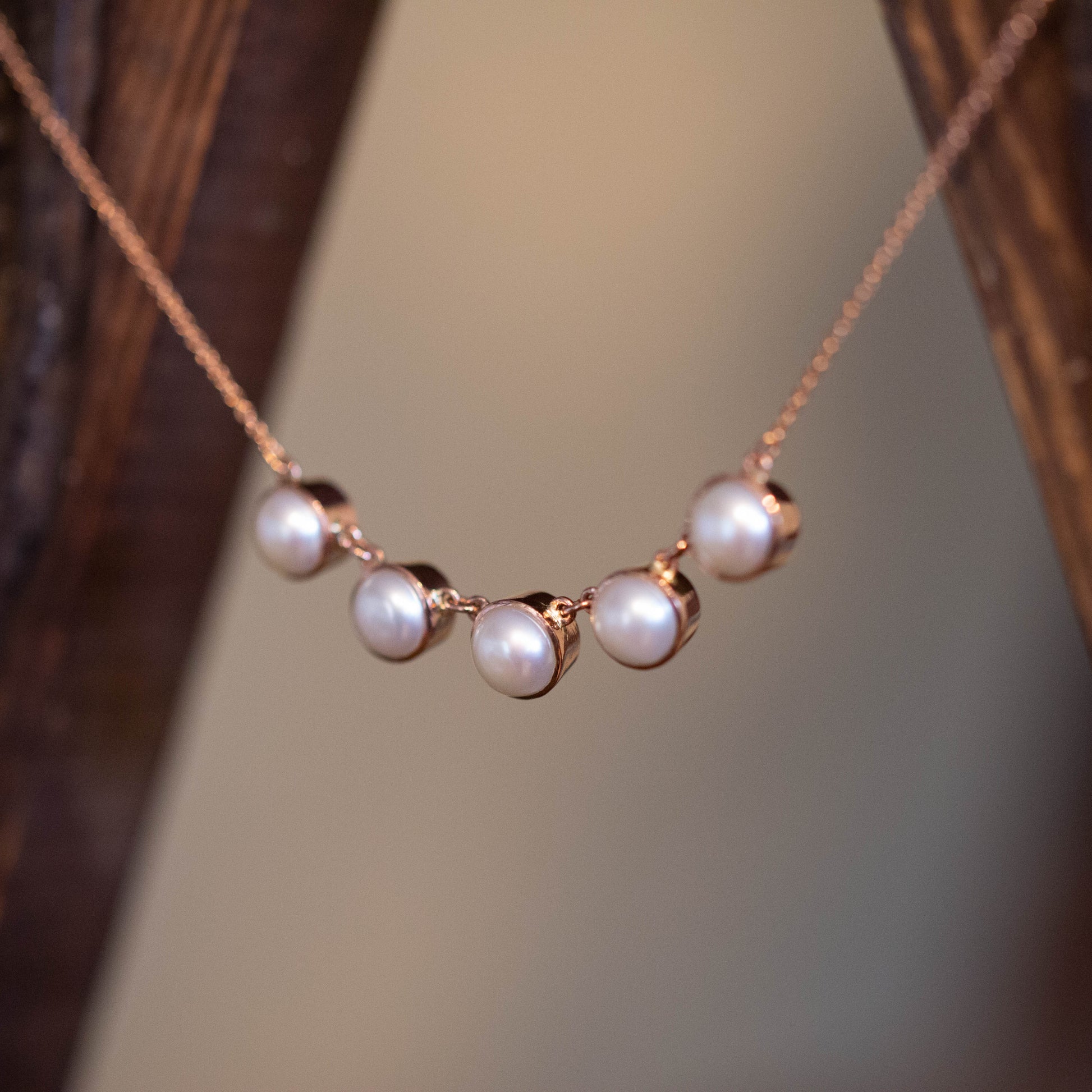 Rose Gold Pearl Necklace — view 2
