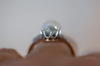 Art Deco Pearl and Diamond Dress Ring