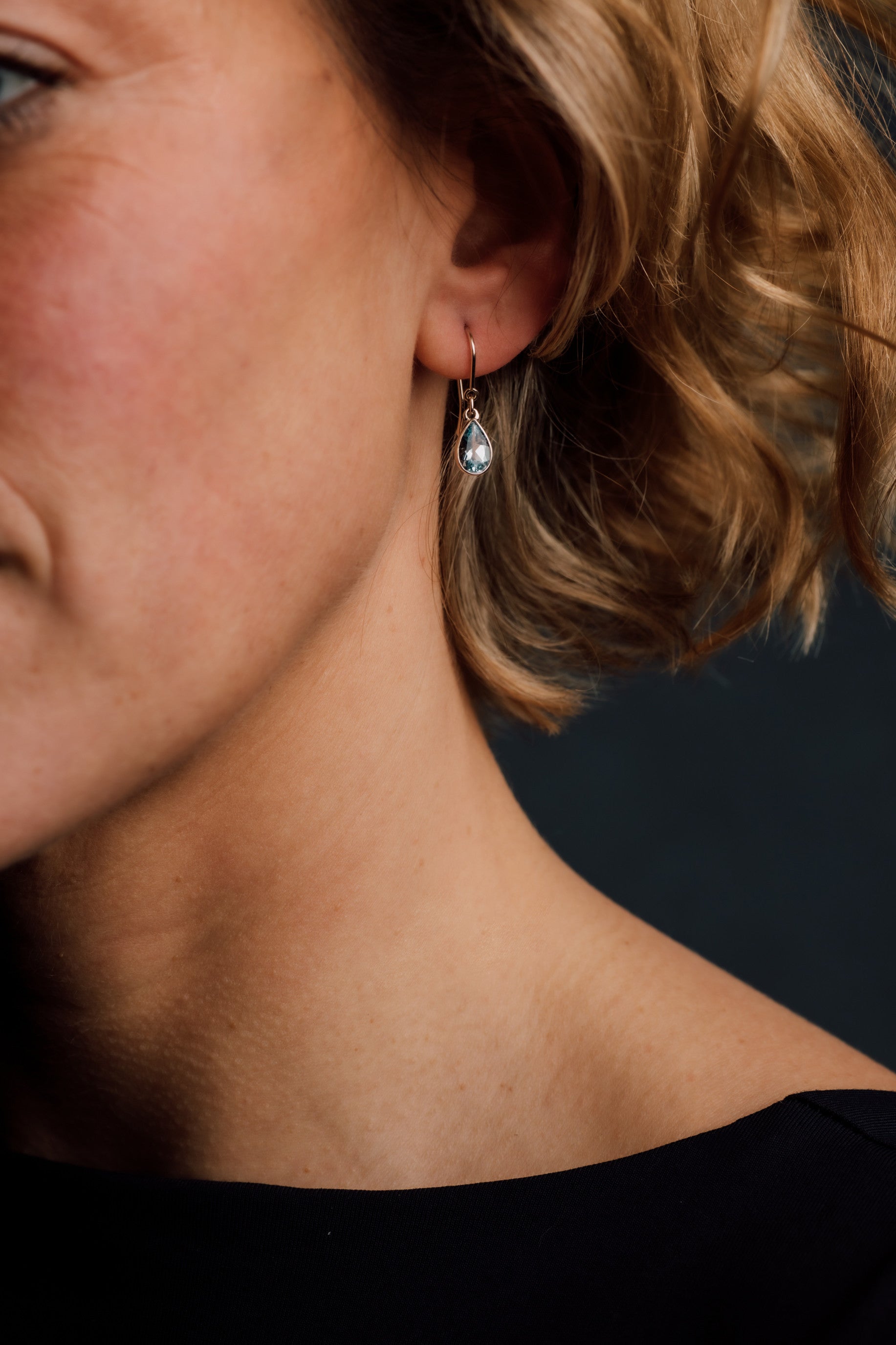 Yellow Gold Aquamarine Shepherds Hook Earrings — view 2