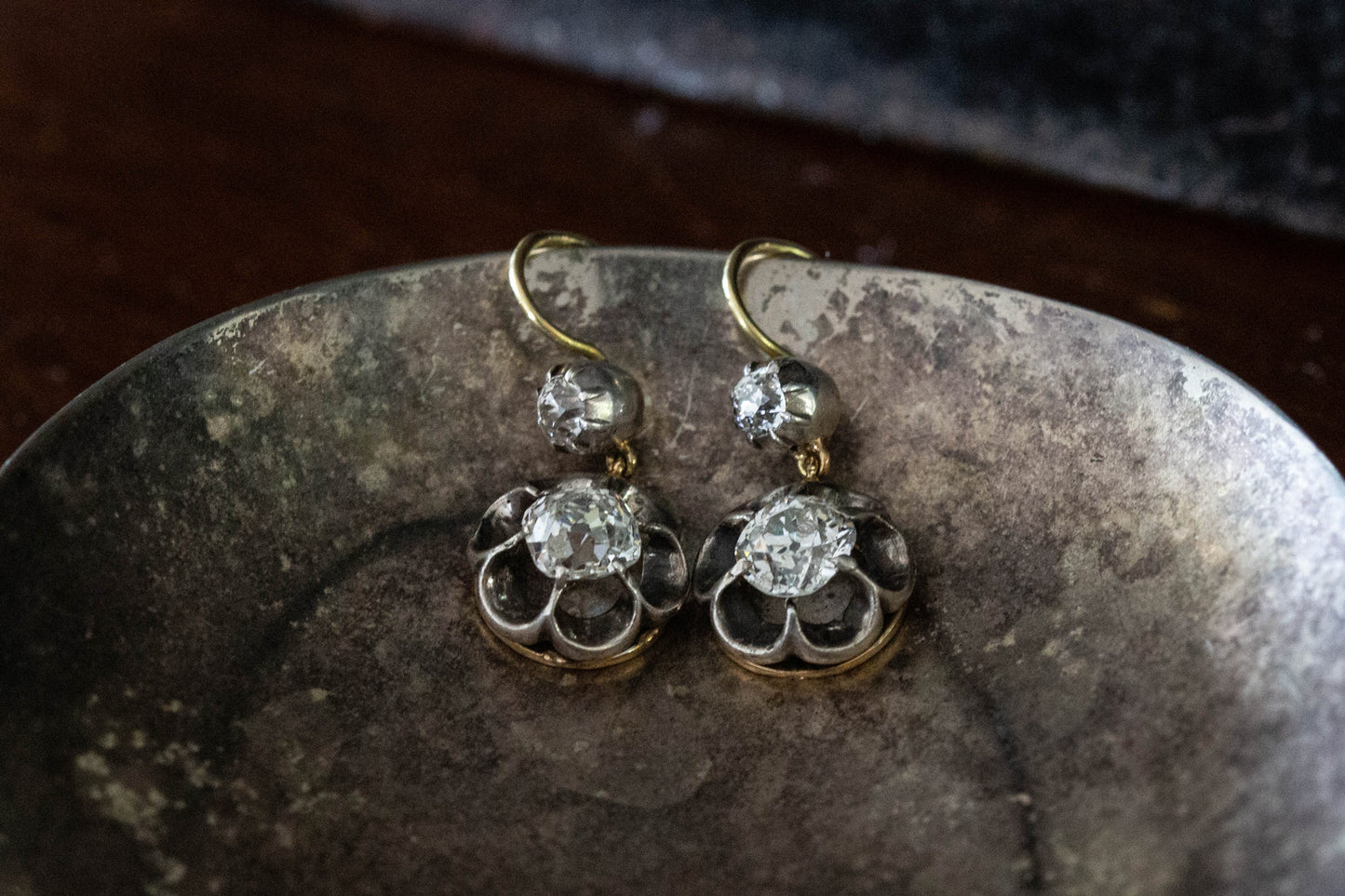 Antique Diamond Drop Earrings — view 2