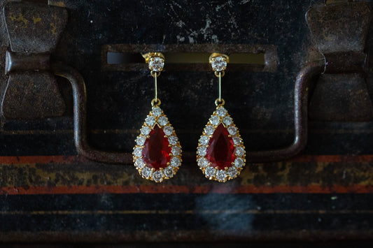 Mexican Fire Opal and Diamond Drop Earrings