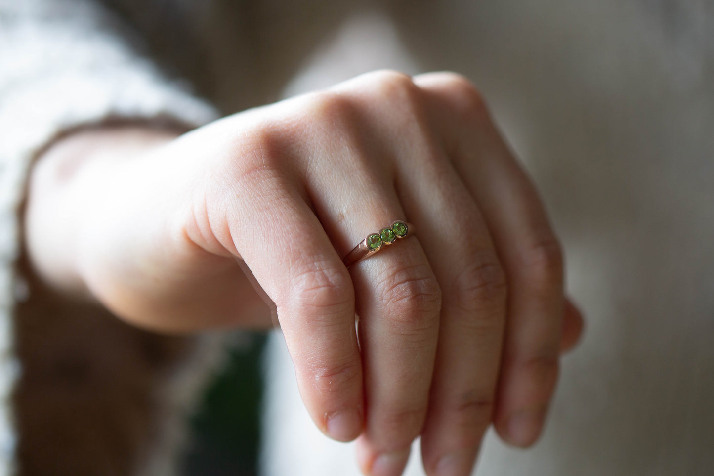 Three Stone Peridot Ring — view 2