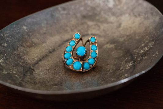 Antique Turquoise Horseshoe Brooch