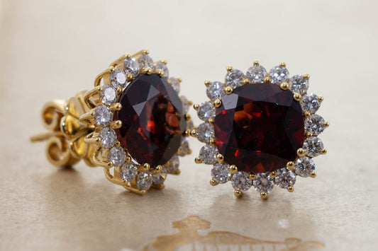 Garnet and Diamond Studs