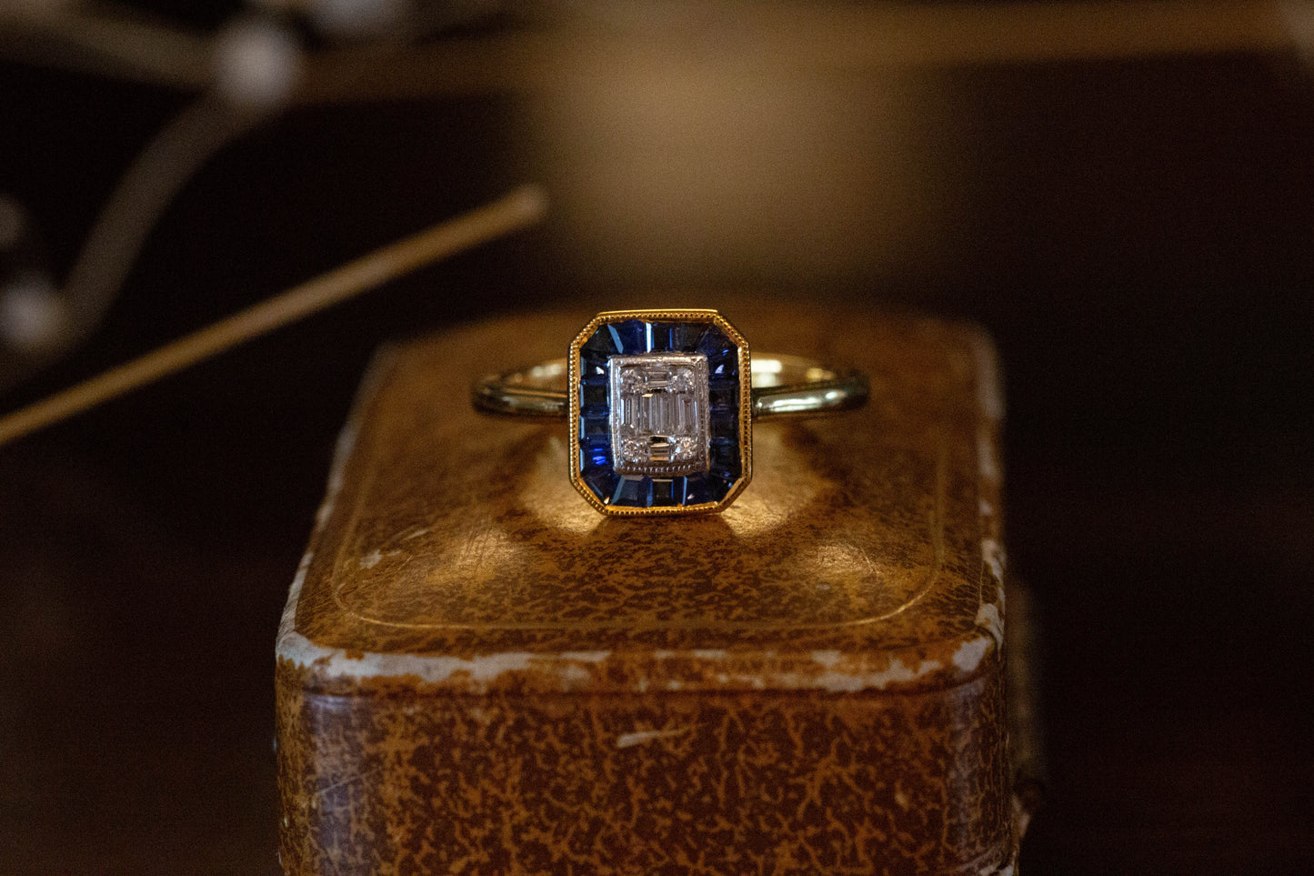Art Deco Style Sapphire and Diamond Cluster Ring